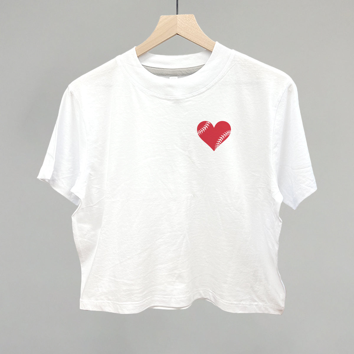 Baseball Heart (Left Chest) Funny Boxy T-Shirt in White – Ivy + Cloth