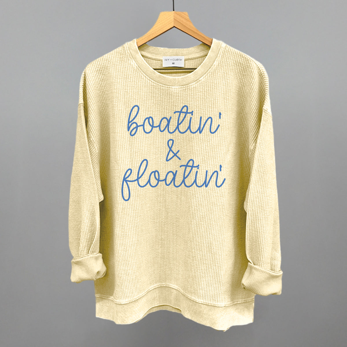 Boatin' & Floatin' Funny Oversized Corded Crewneck Sweatshirt in Butter Yellow – Ivy + Cloth