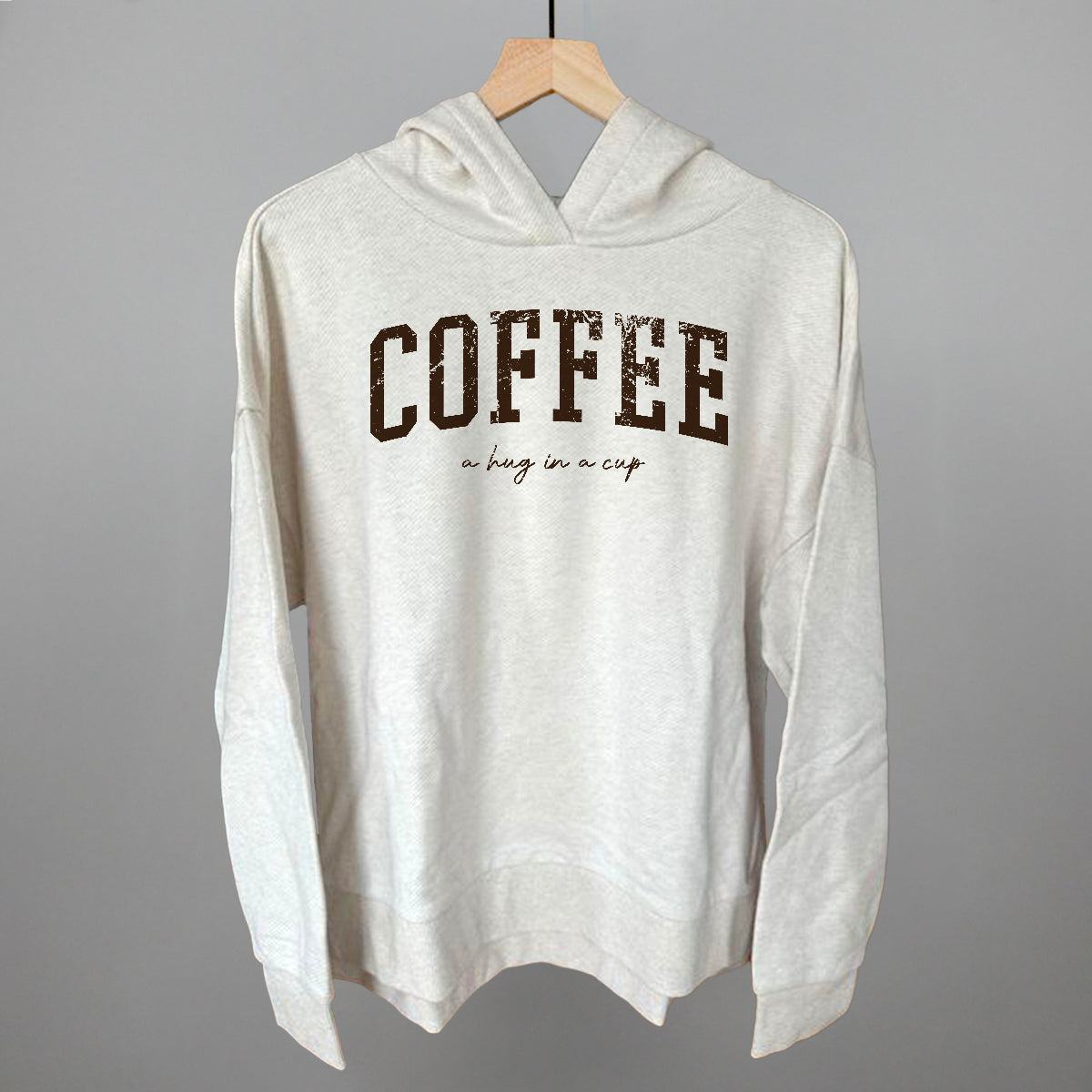 Coffee (A Hug In A Cup) Funny Terry Hoodie in Heather Almond – Ivy + Cloth