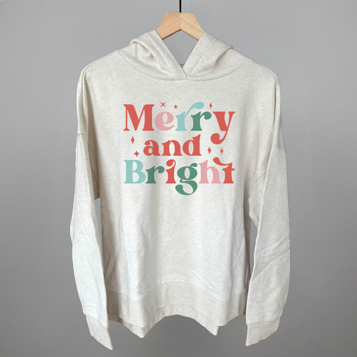 Merry and Bright Colorful Funny Terry Hoodie in Heather Almond – Ivy + Cloth