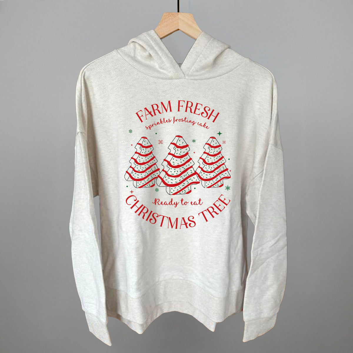 Farm Fresh Christmas Tree Cake Funny Terry Hoodie in Heather Almond – Ivy + Cloth
