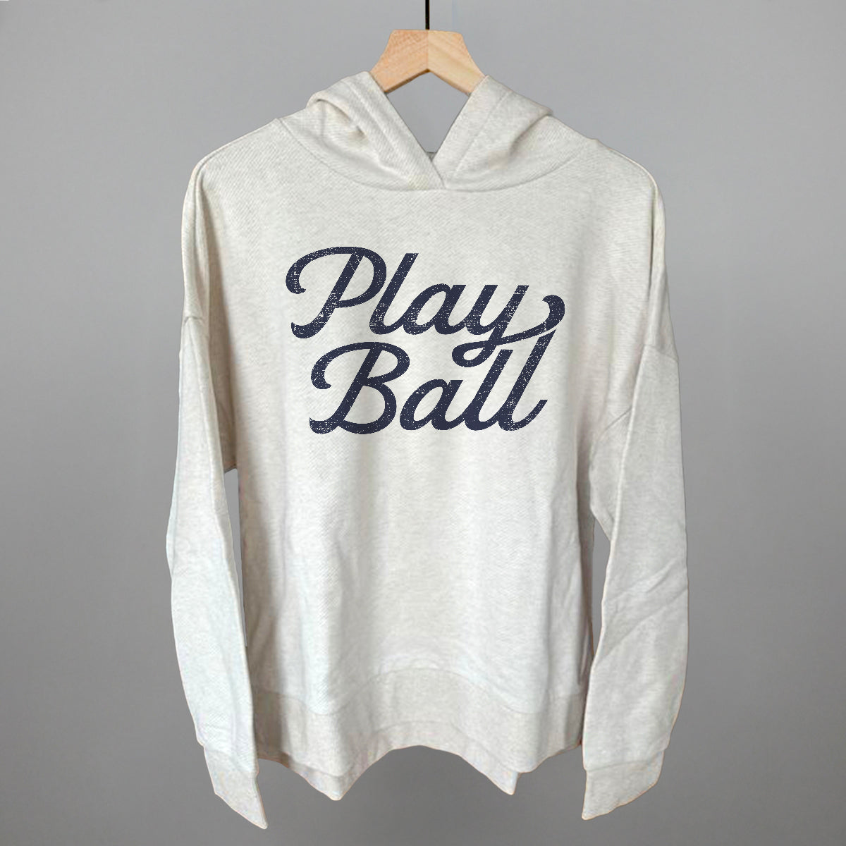 Play Ball (Vintage Script) Funny Terry Hoodie in Heather Almond – Ivy + Cloth