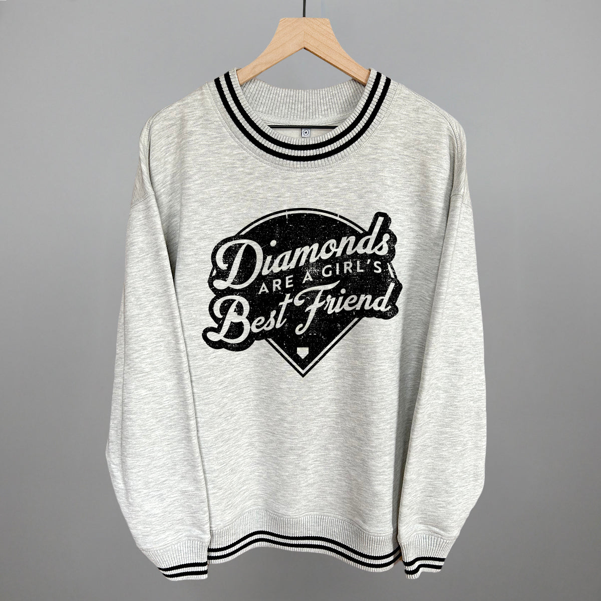 Diamonds Are A Girl's Best Friend (Vintage Script) Funny Oversized Varsity Crewneck Sweatshirt in Heather Grey – Ivy + Cloth