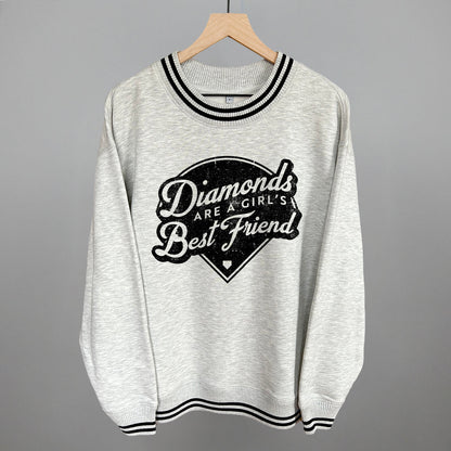 Diamonds Are A Girl's Best Friend (Vintage Script) Funny Oversized Varsity Crewneck Sweatshirt in Heather Grey – Ivy + Cloth