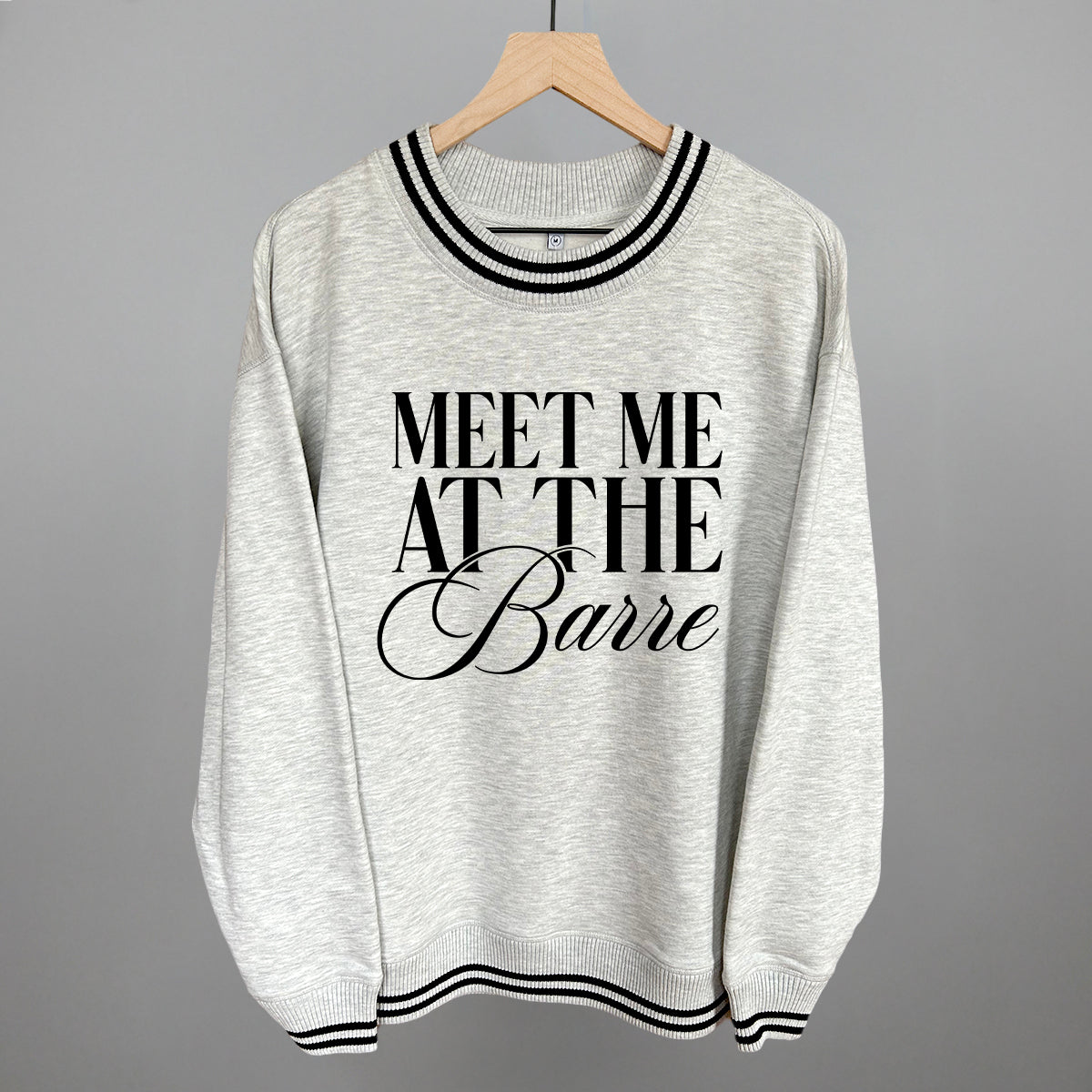 Meet Me At The Barre Funny Oversized Varsity Crewneck Sweatshirt in Heather Grey – Ivy + Cloth