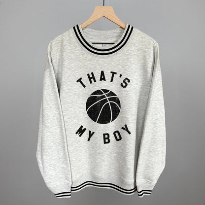 That's My Boy Basketball Funny Oversized Varsity Crewneck Sweatshirt in Heather Grey – Ivy + Cloth