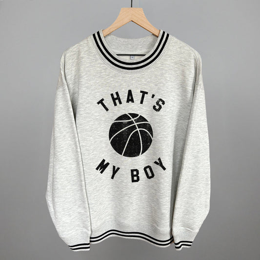 That's My Boy Basketball Funny Oversized Varsity Crewneck Sweatshirt in Heather Grey – Ivy + Cloth
