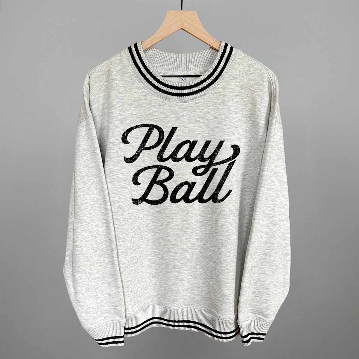 Play Ball (Vintage Script) Funny Oversized Varsity Crewneck Sweatshirt in Heather Grey – Ivy + Cloth