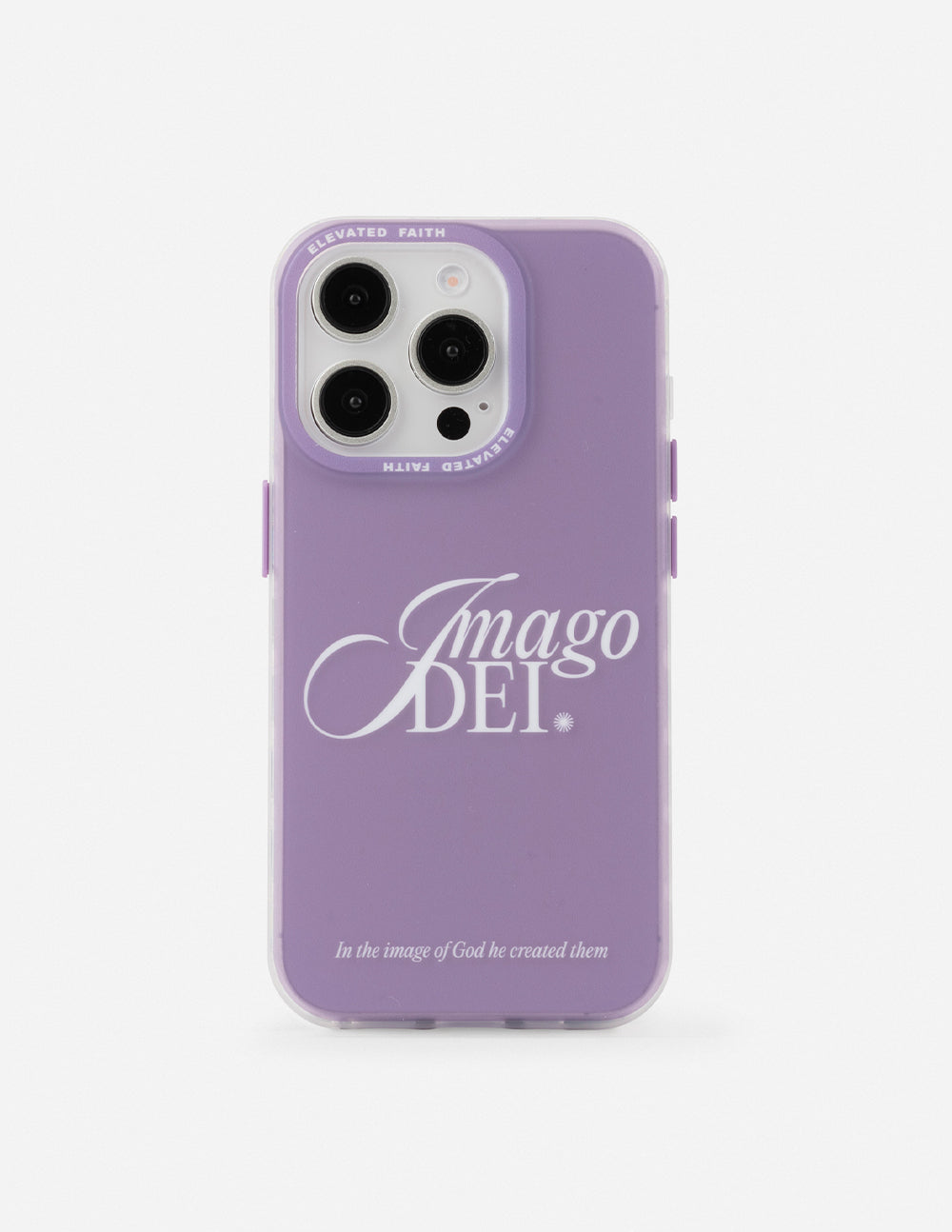 Elevated Faith Christian iPhone Case in purple with 'Imago Dei' print for stylish protection