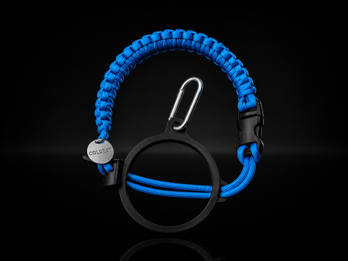 COLDEST paracord handle for wide mouth water bottles in Indigo Blue