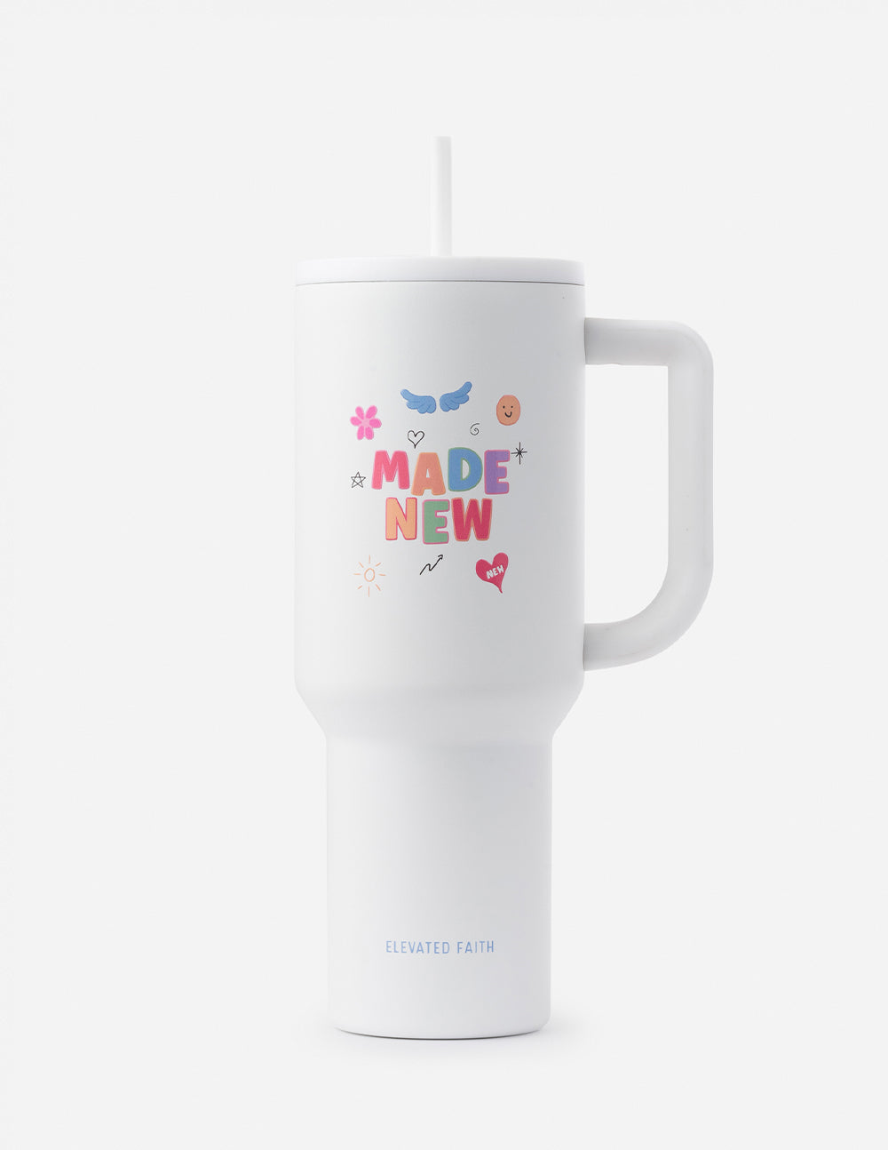 Elevated Faith tumbler with Made New design, ideal for Christian gifts and everyday use