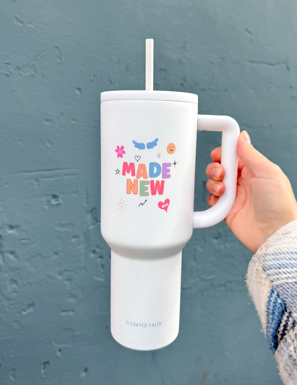 Elevated Faith Made New Tumbler in White Perfect as a Christian Gifts for Daily Use