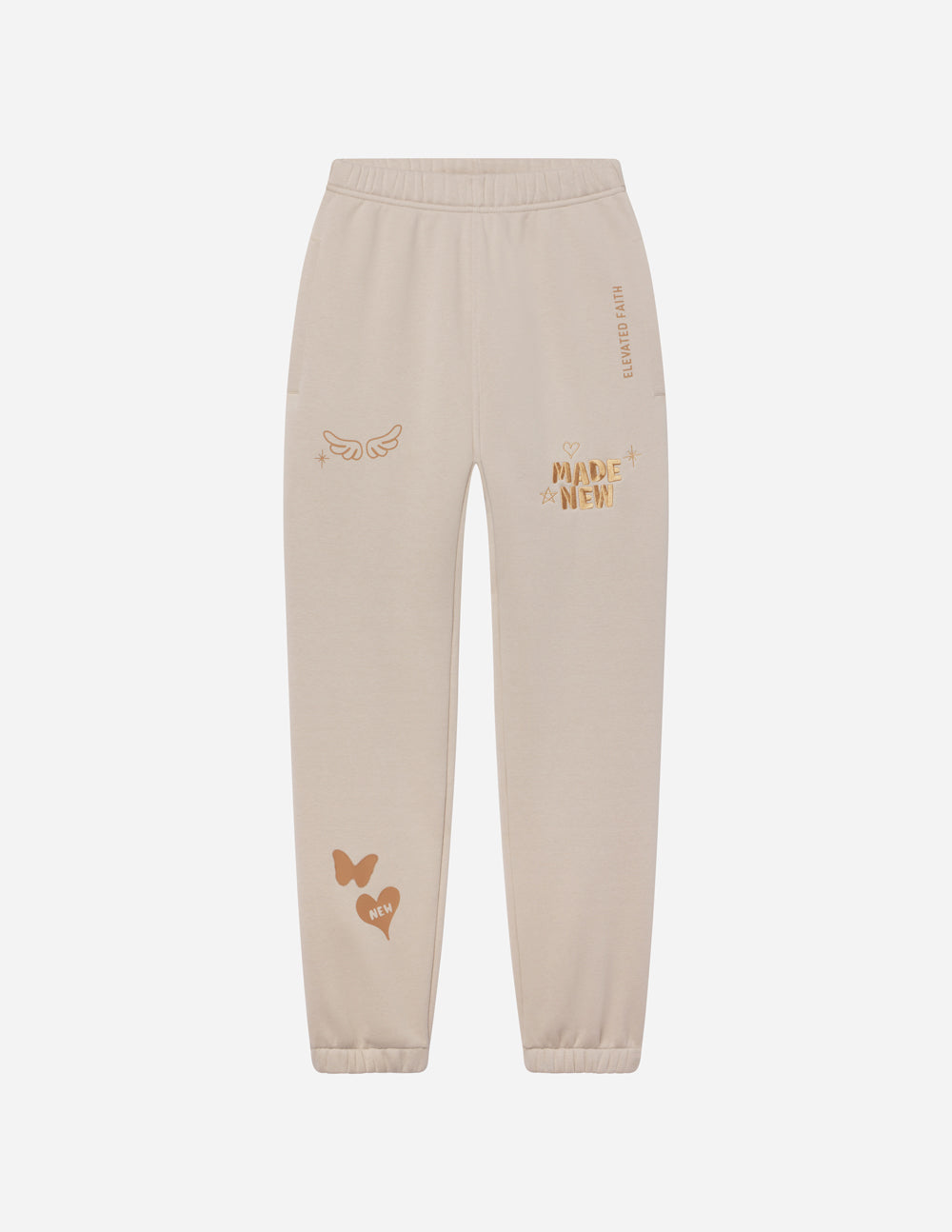 Elevated Faith Beige Sweatpants with Christian Apparel Designs and Inspirational Graphics