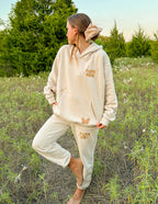 Elevated Faith Women's Sweatpants in Beige featuring butterfly design, perfect for Christian Apparel enthusiasts