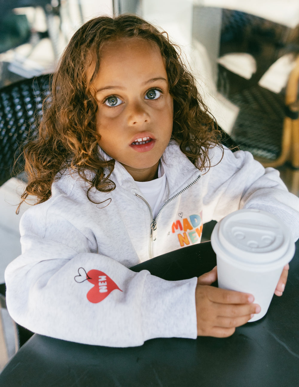 Elevated Faith Kids Jacket in Gray with Colorful Design, part of Christian Kids Apparel collection