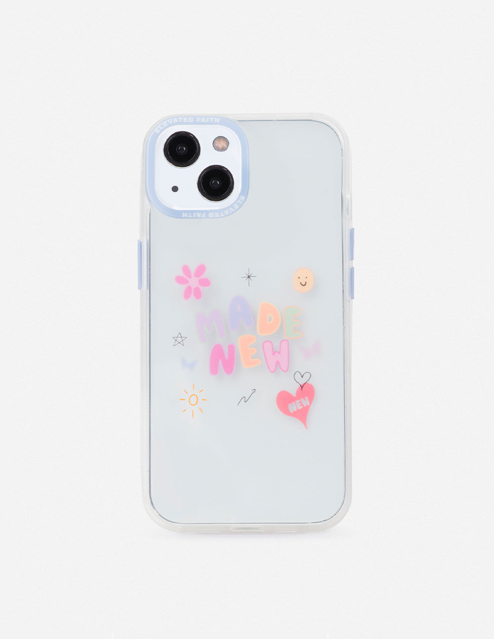 Elevated Faith Christian iPhone Case with pastel colors and playful 'Made New' design