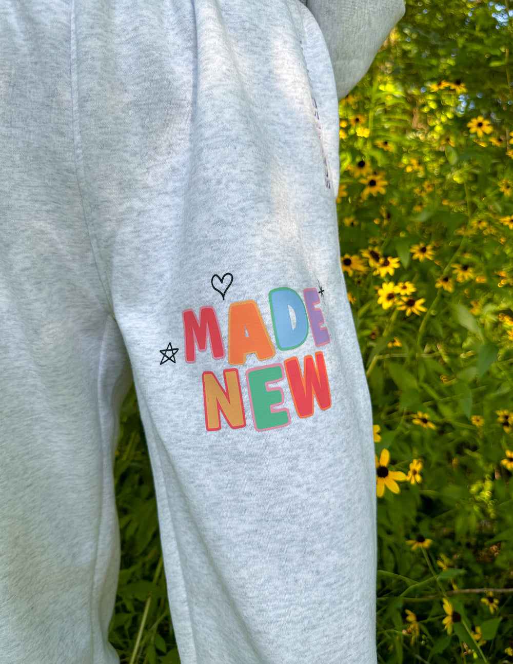 Elevated Faith Sweatpants in Gray featuring 'MADE NEW' design, perfect for Christian Apparel enthusiasts
