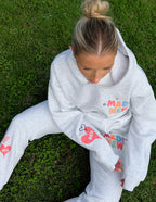 Elevated Faith Grey Sweatpants with Colorful Hearts, Perfect for Relaxation in Christian Apparel