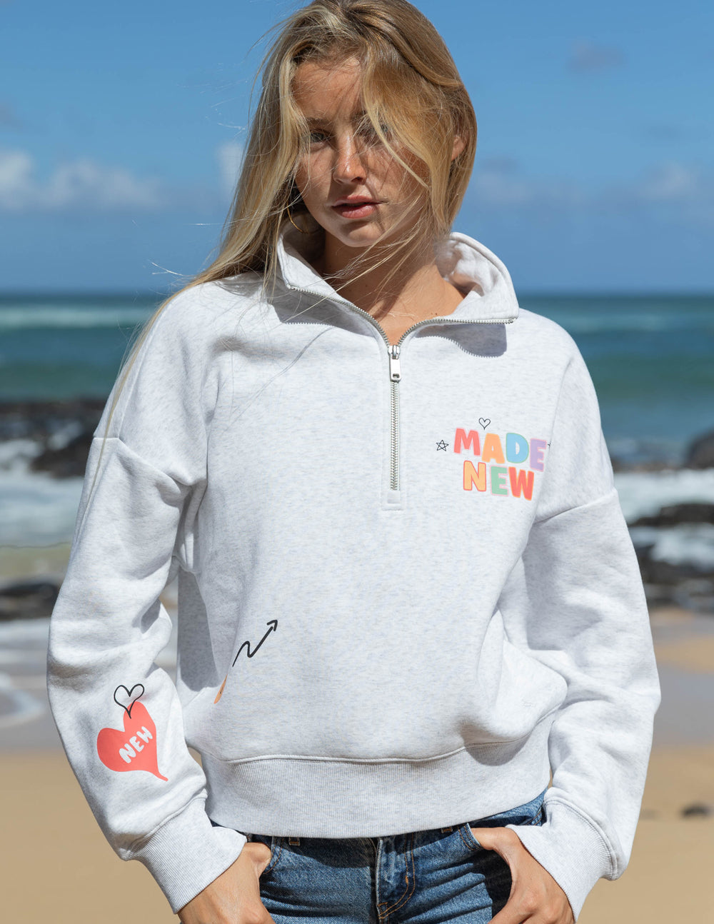 Elevated Faith Christian Jacket in Light Gray with Made New Print and Half-Zip Design