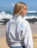 Elevated Faith Christian Jacket in light gray featuring blue dove graphics on the back
