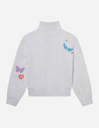 Elevated Faith Christian Jacket in gray featuring colorful butterfly and flower designs