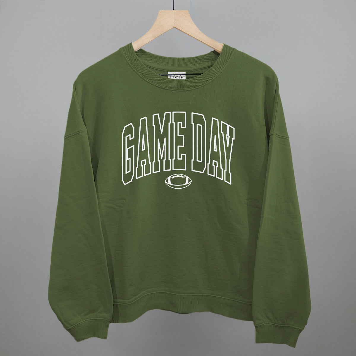 Game Day Outlined Arch Funny Oversized Boxy Crewneck Sweatshirt in Moss – Ivy + Cloth