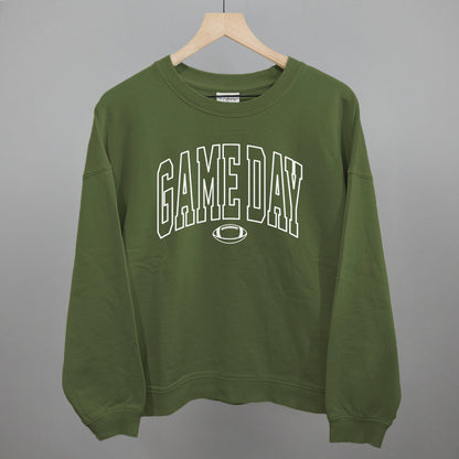 Game Day Outlined Arch Funny Oversized Boxy Crewneck Sweatshirt in Moss – Ivy + Cloth