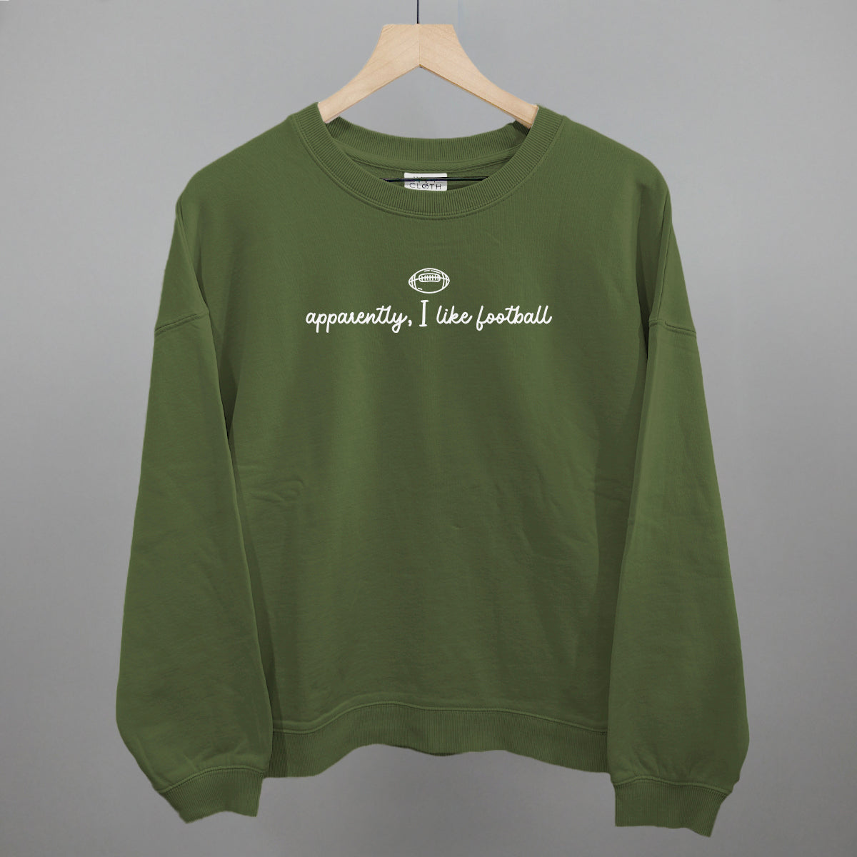 Apparently I Like Football graphic oversized boxy crew in Moss