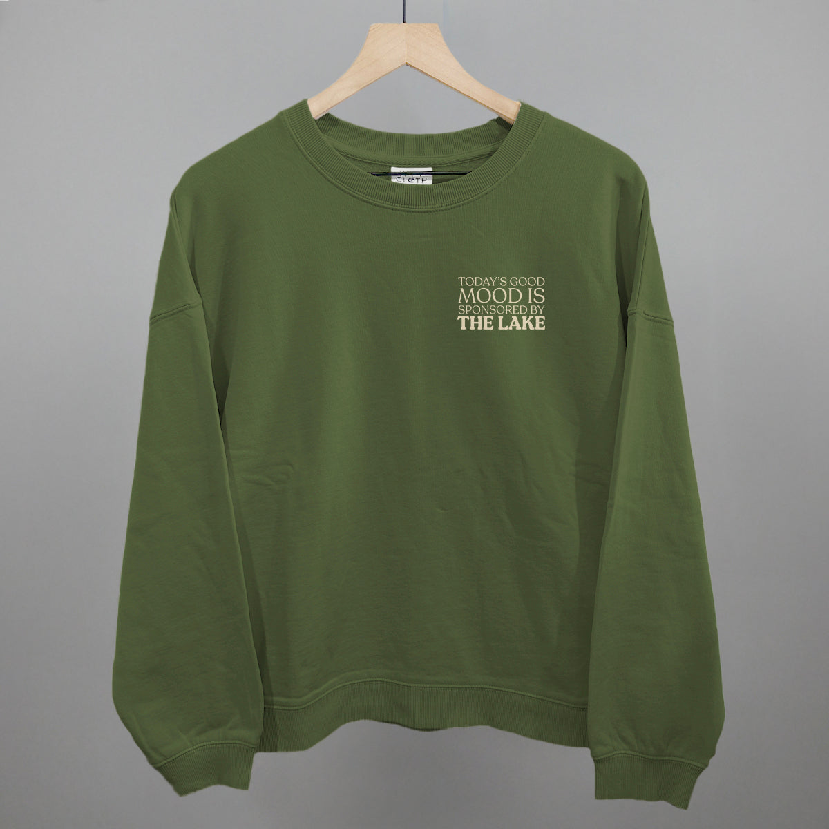 Good Mood Sponsored By The Lake graphic oversized boxy crew in Moss