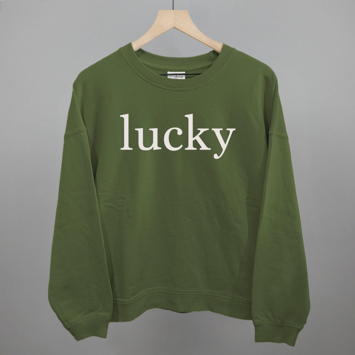 Lucky Funny Oversized Boxy Crewneck Sweatshirt in Moss – Ivy + Cloth