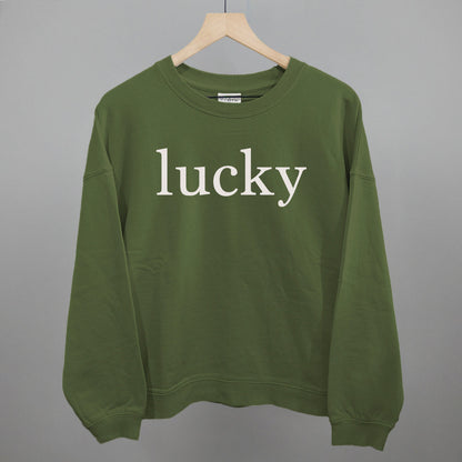 Lucky Funny Oversized Boxy Crewneck Sweatshirt in Moss – Ivy + Cloth