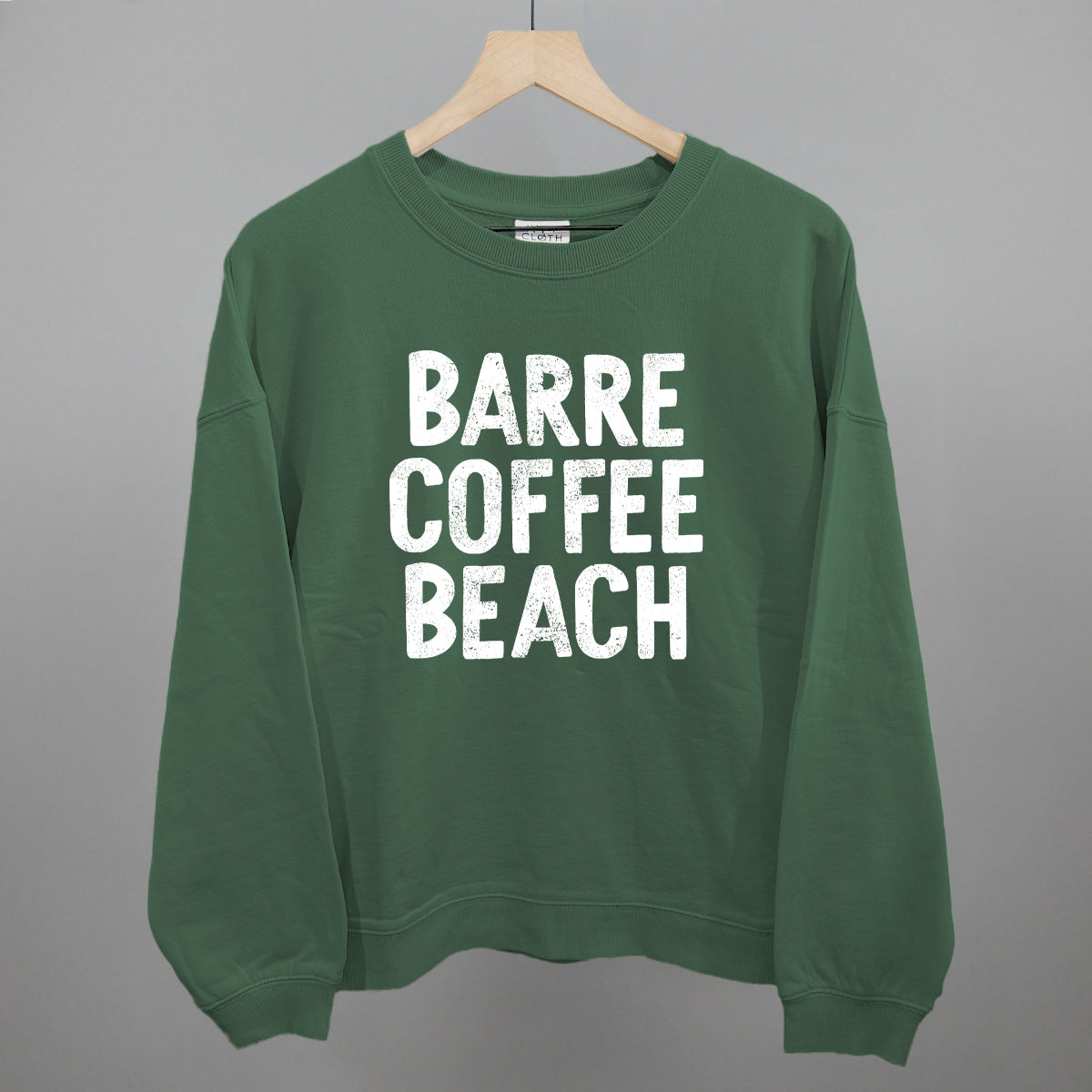 Barre Coffee Beach (White) Funny Oversized Boxy Crewneck Sweatshirt in Myrtle – Ivy + Cloth