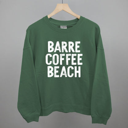 Barre Coffee Beach (White) Funny Oversized Boxy Crewneck Sweatshirt in Myrtle – Ivy + Cloth