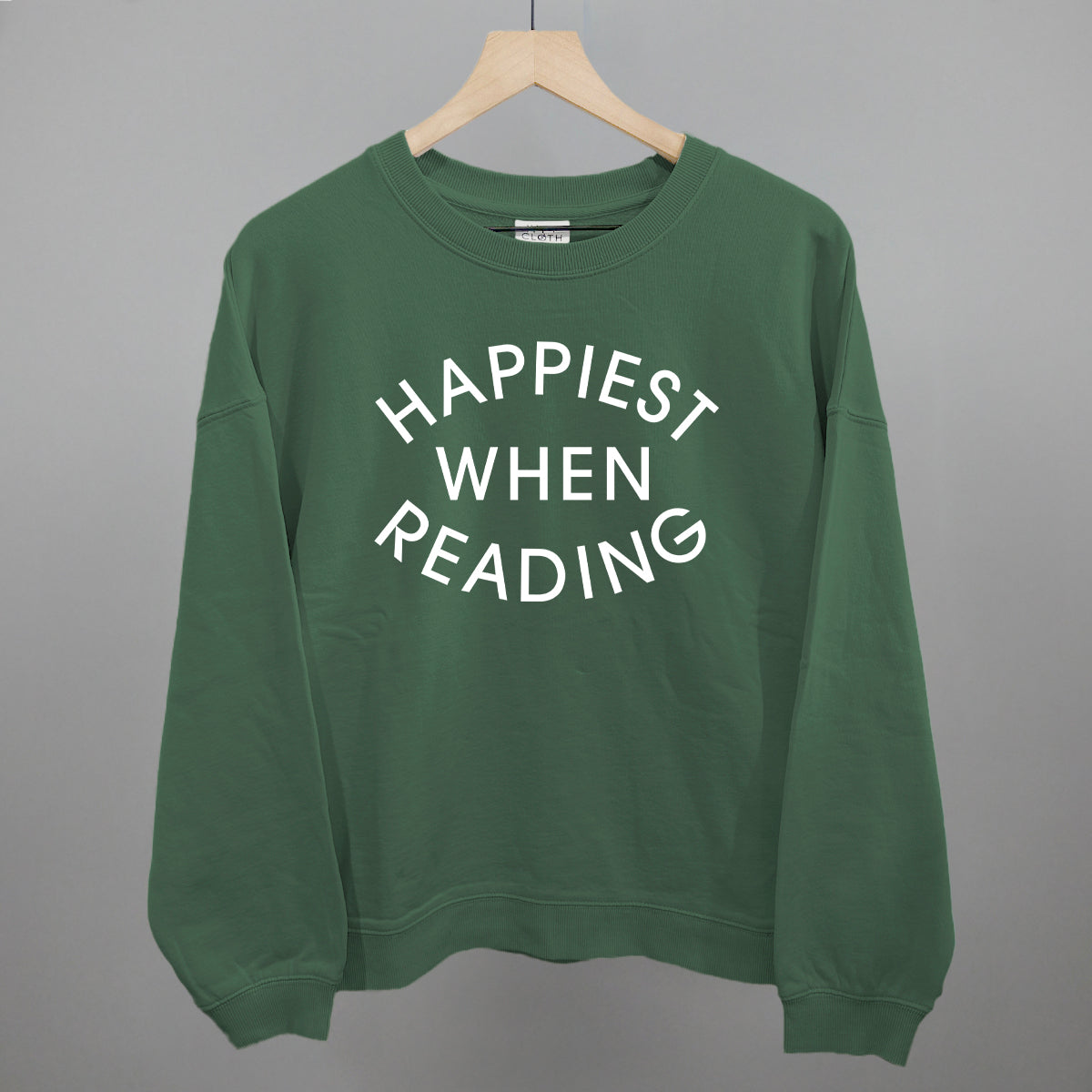 Happiest When Reading (White) Funny Oversized Boxy Crewneck Sweatshirt in Myrtle – Ivy + Cloth