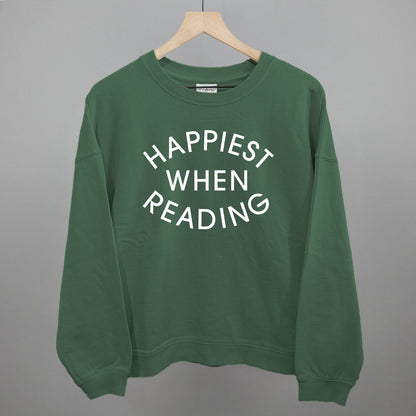 Happiest When Reading (White) Funny Oversized Boxy Crewneck Sweatshirt in Myrtle – Ivy + Cloth
