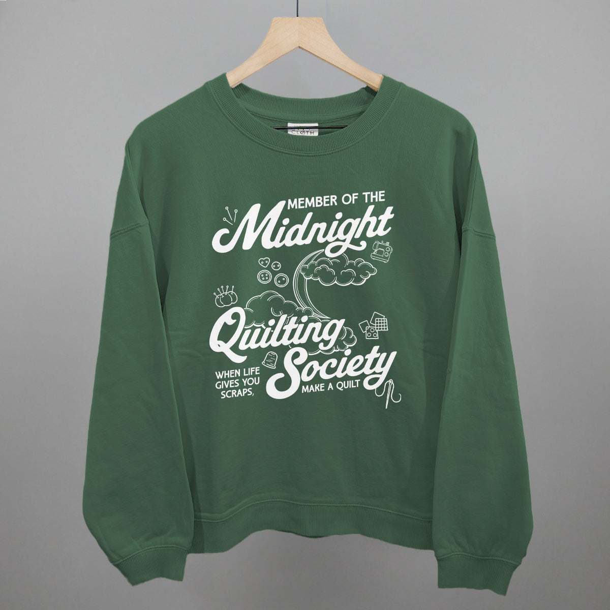 Midnight Quilting Society graphic oversized boxy crew in Myrtle