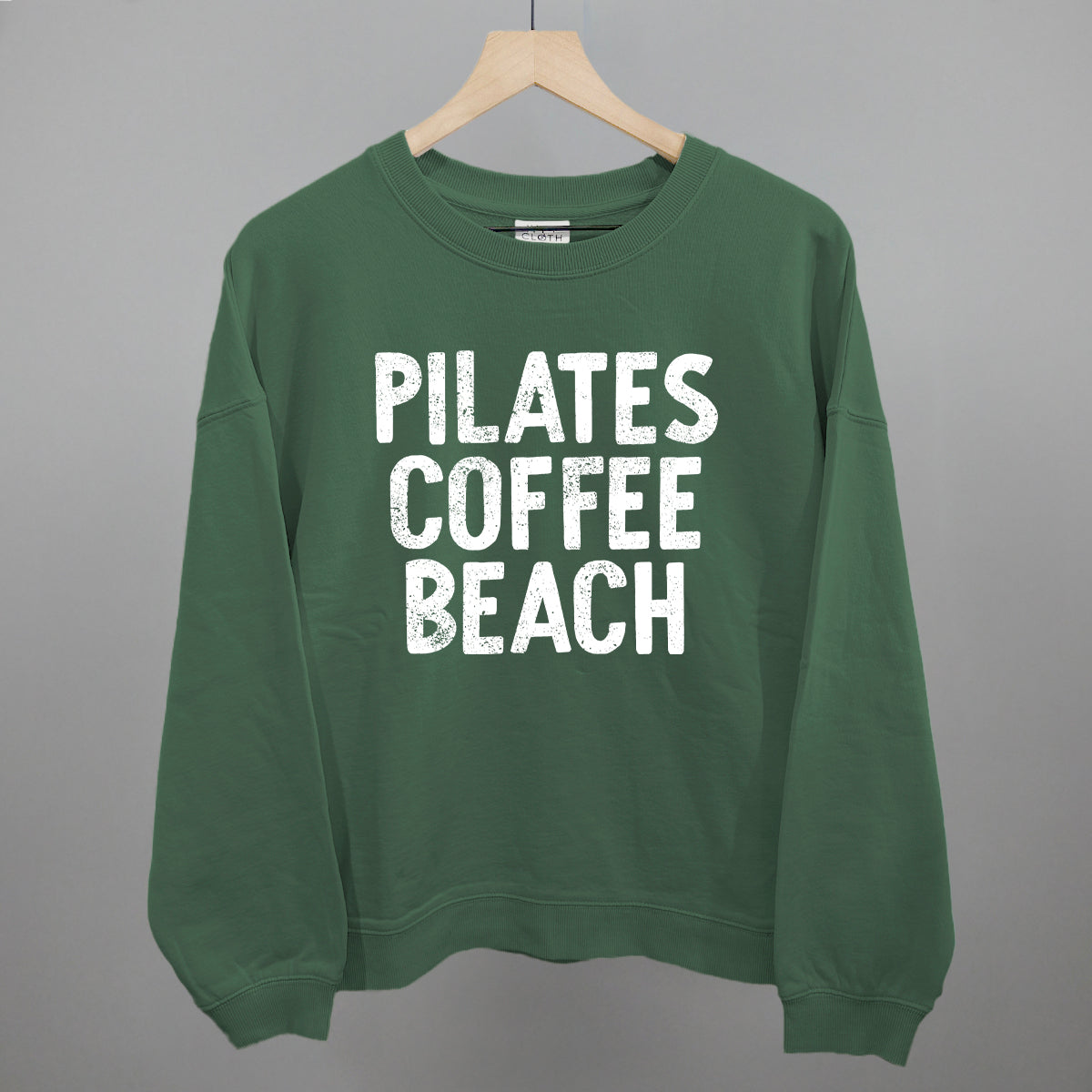Pilates, Coffee, Beach graphic oversized boxy crew in Myrtle