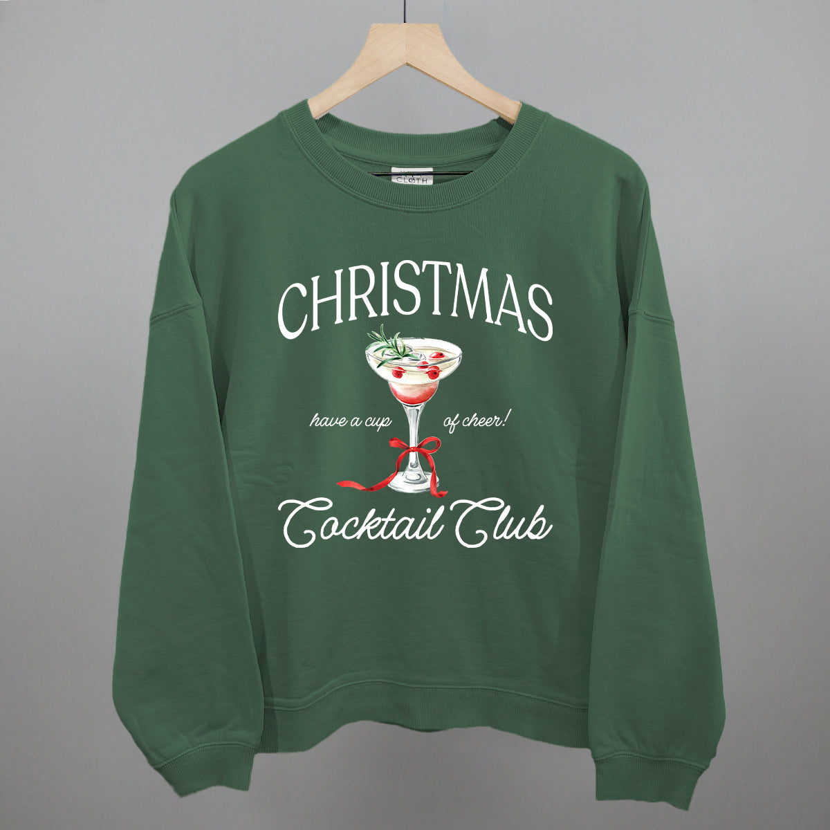 Christmas Cocktail Club Funny Oversized Boxy Crewneck Sweatshirt in Myrtle – Ivy + Cloth