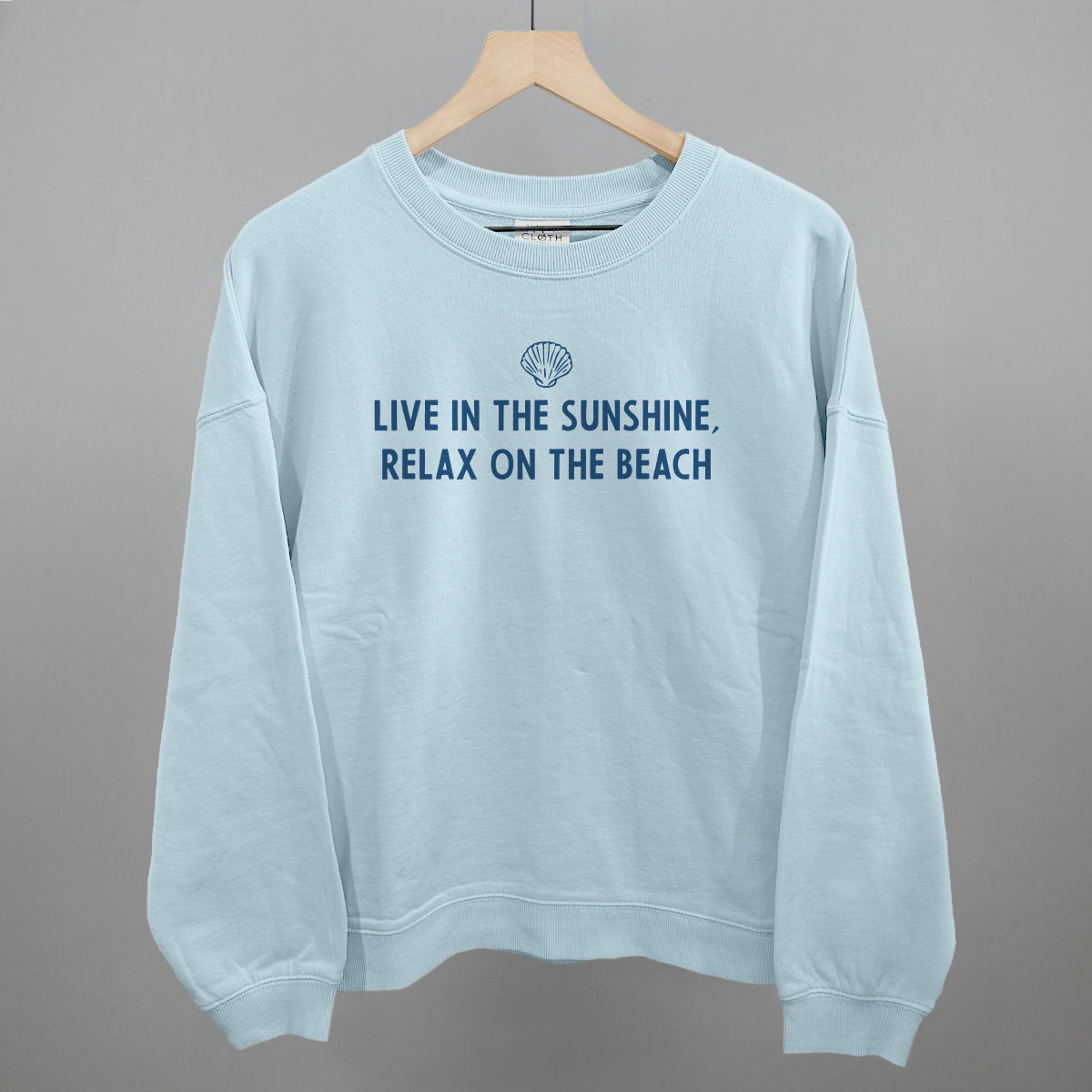 Live In The Sunshine, Relax On The Beach graphic oversized boxy crew in Nantucket Breeze