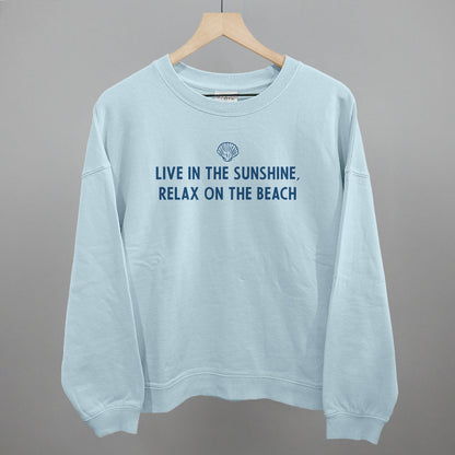 Live In The Sunshine, Relax On The Beach graphic oversized boxy crew in Nantucket Breeze
