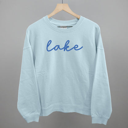 Lake Life Script graphic oversized boxy crew in Nantucket Breeze