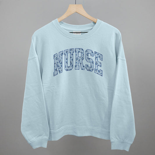 Nurse Floral graphic oversized boxy crew in Nantucket Breeze