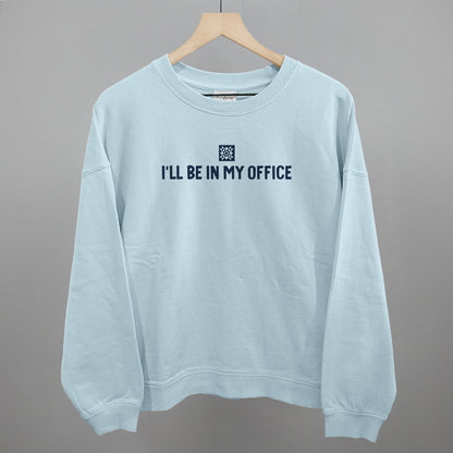 I'll Be In My Office Quilting graphic oversized boxy crew in Nantucket Breeze