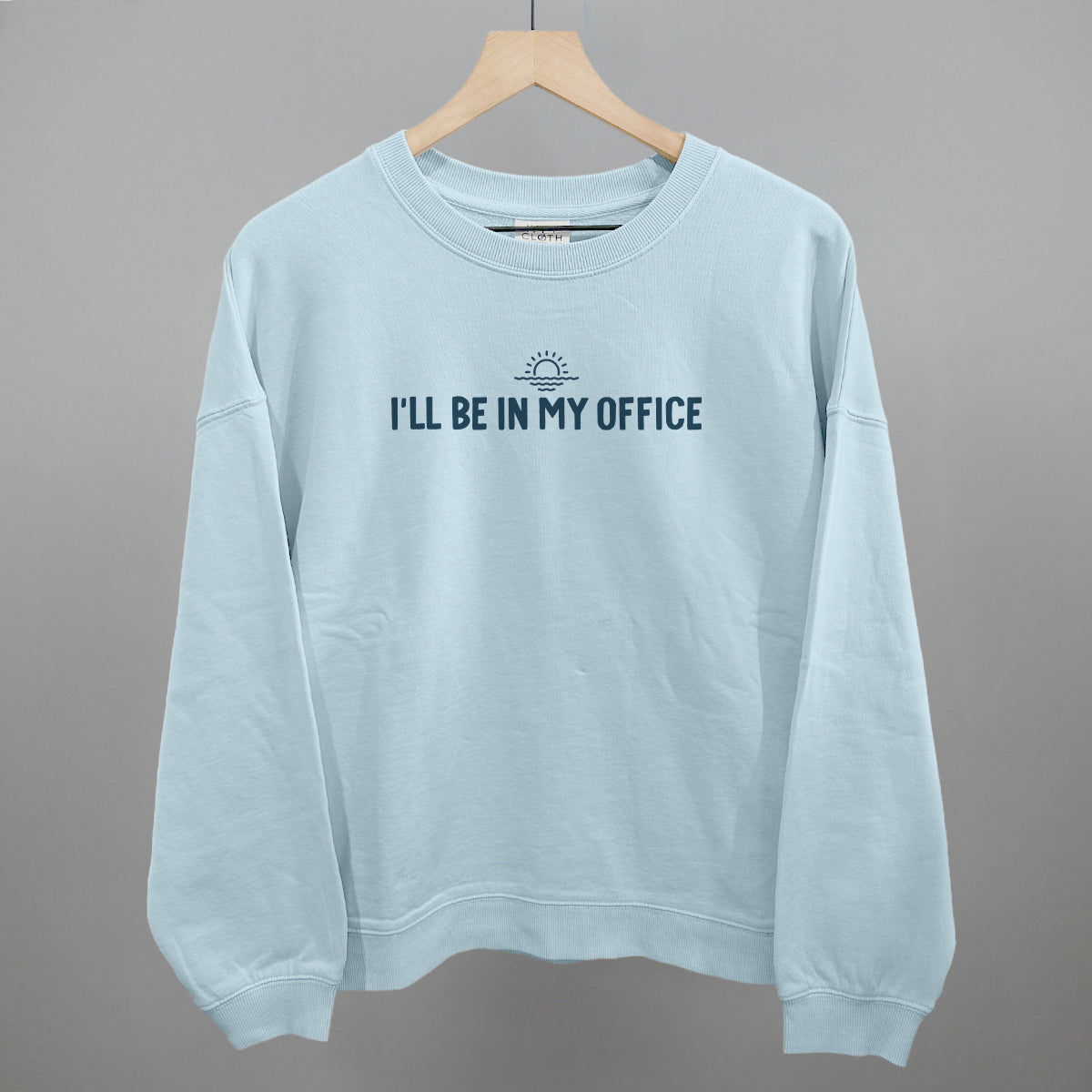 I'll Be In My Office Lake graphic oversized boxy crew in Nantucket Breeze