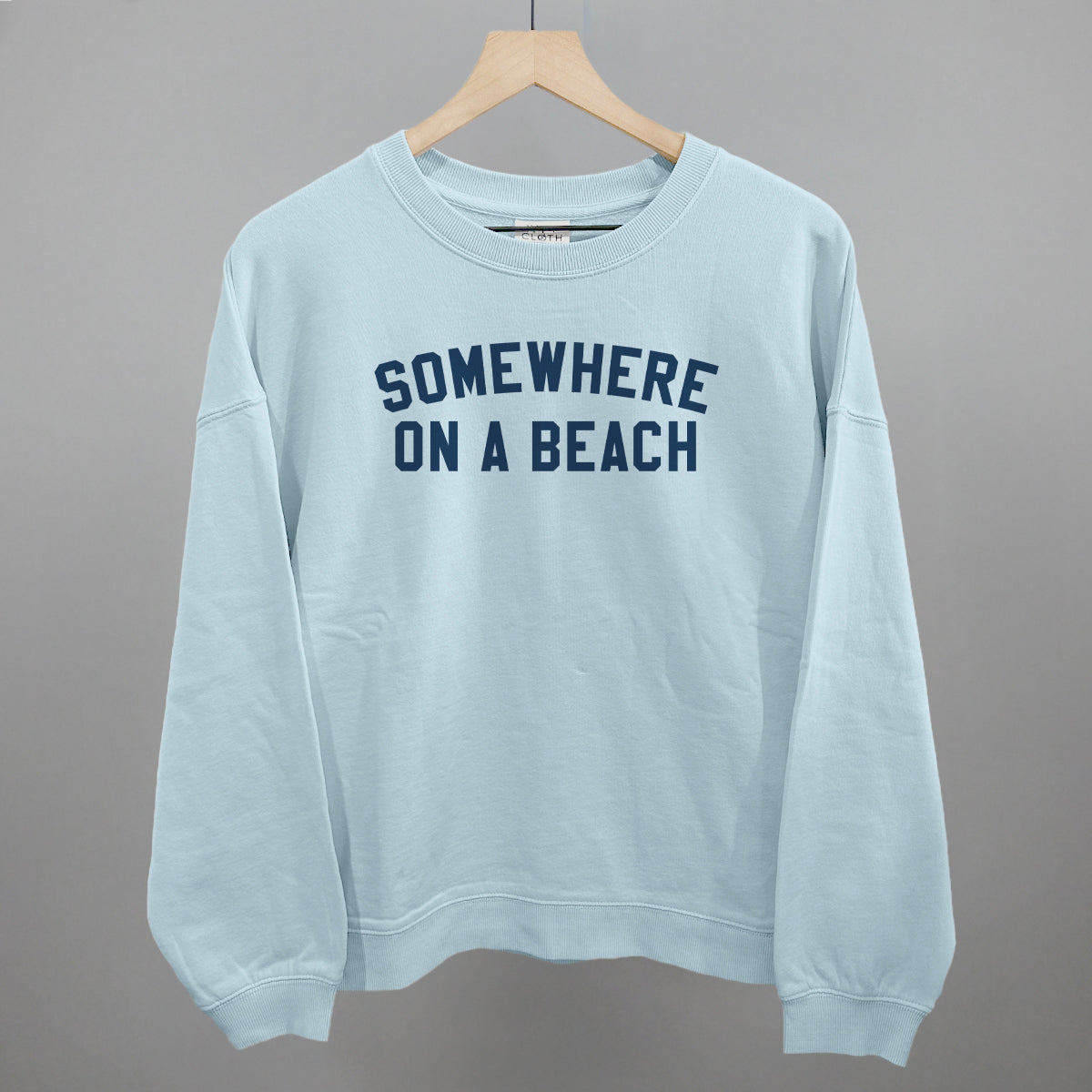Somewhere On A Beach graphic oversized boxy crew in Nantucket Breeze
