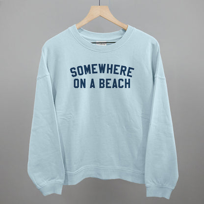 Somewhere On A Beach graphic oversized boxy crew in Nantucket Breeze