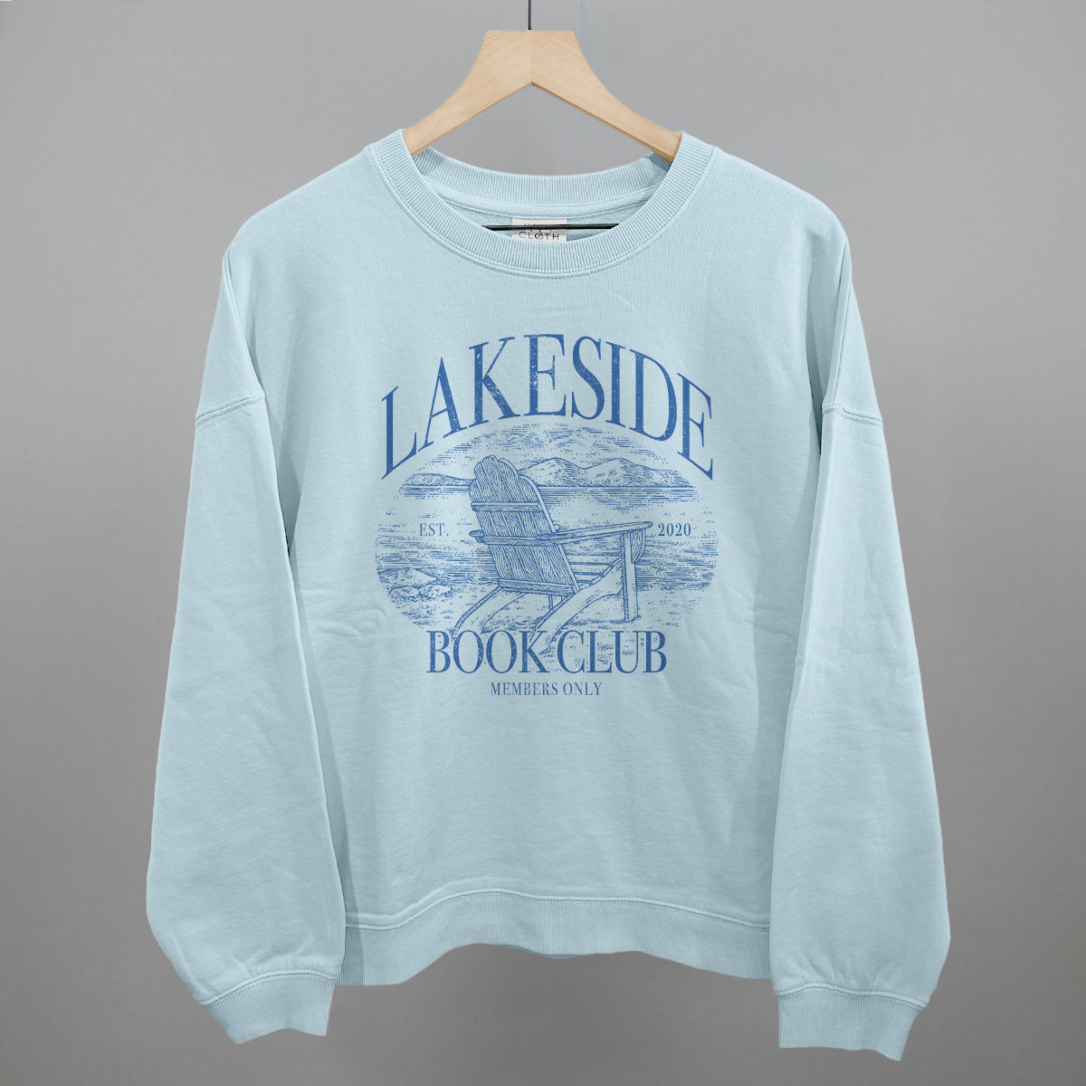 Lakeside Book Club graphic oversized boxy crew in Nantucket Breeze