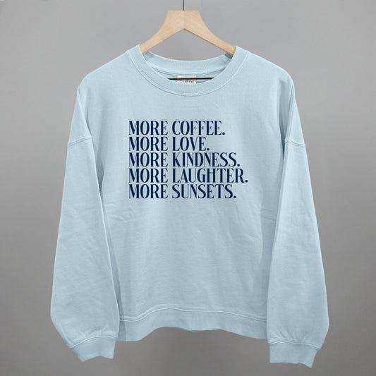 More Coffee More Love graphic oversized boxy crew in Nantucket Breeze