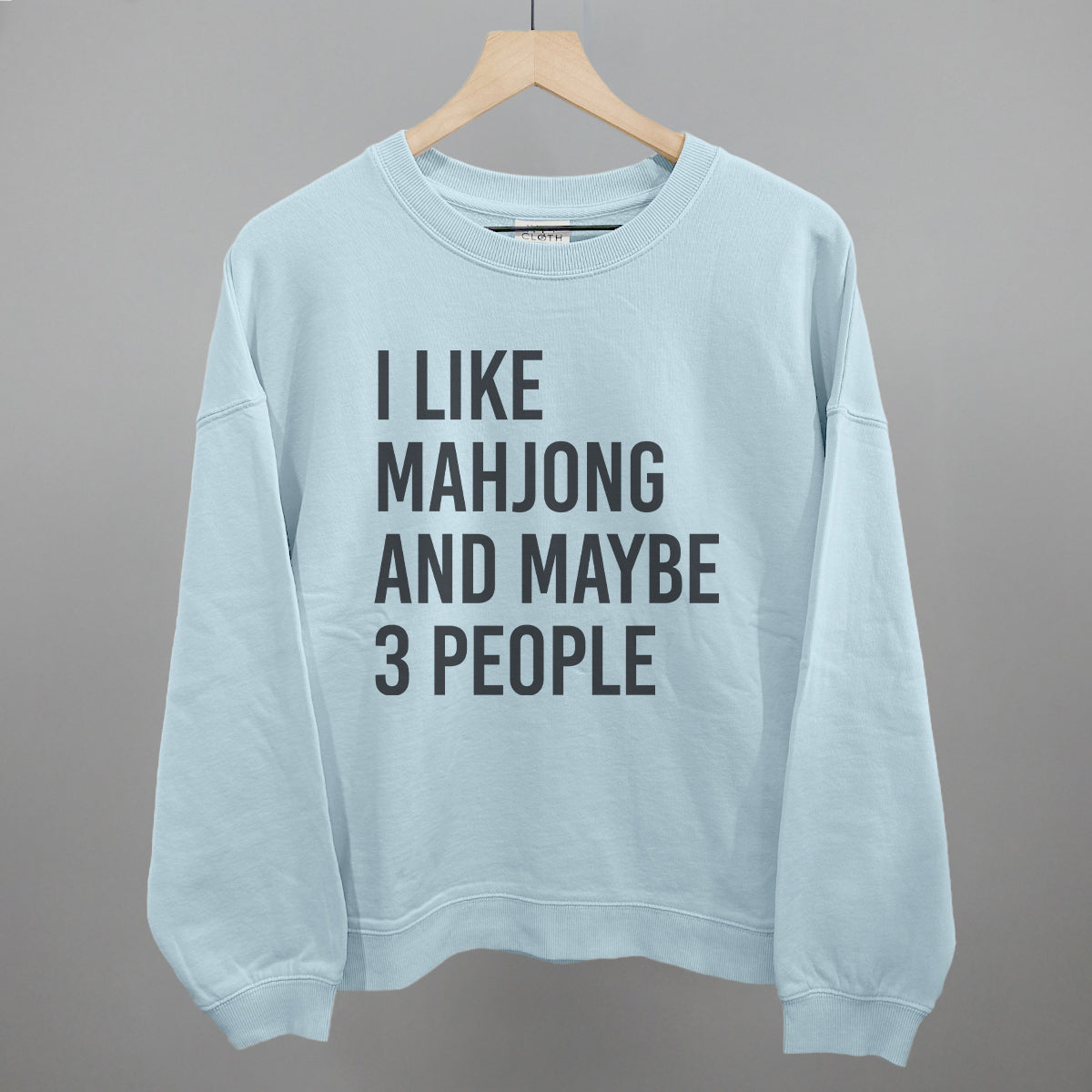 I Like Mahjong and Maybe 3 People graphic oversized boxy crew in Nantucket Breeze