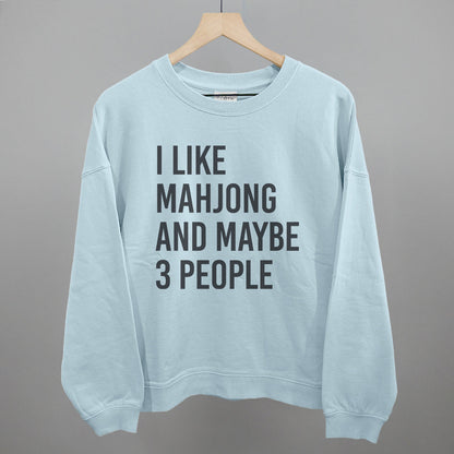 I Like Mahjong and Maybe 3 People graphic oversized boxy crew in Nantucket Breeze